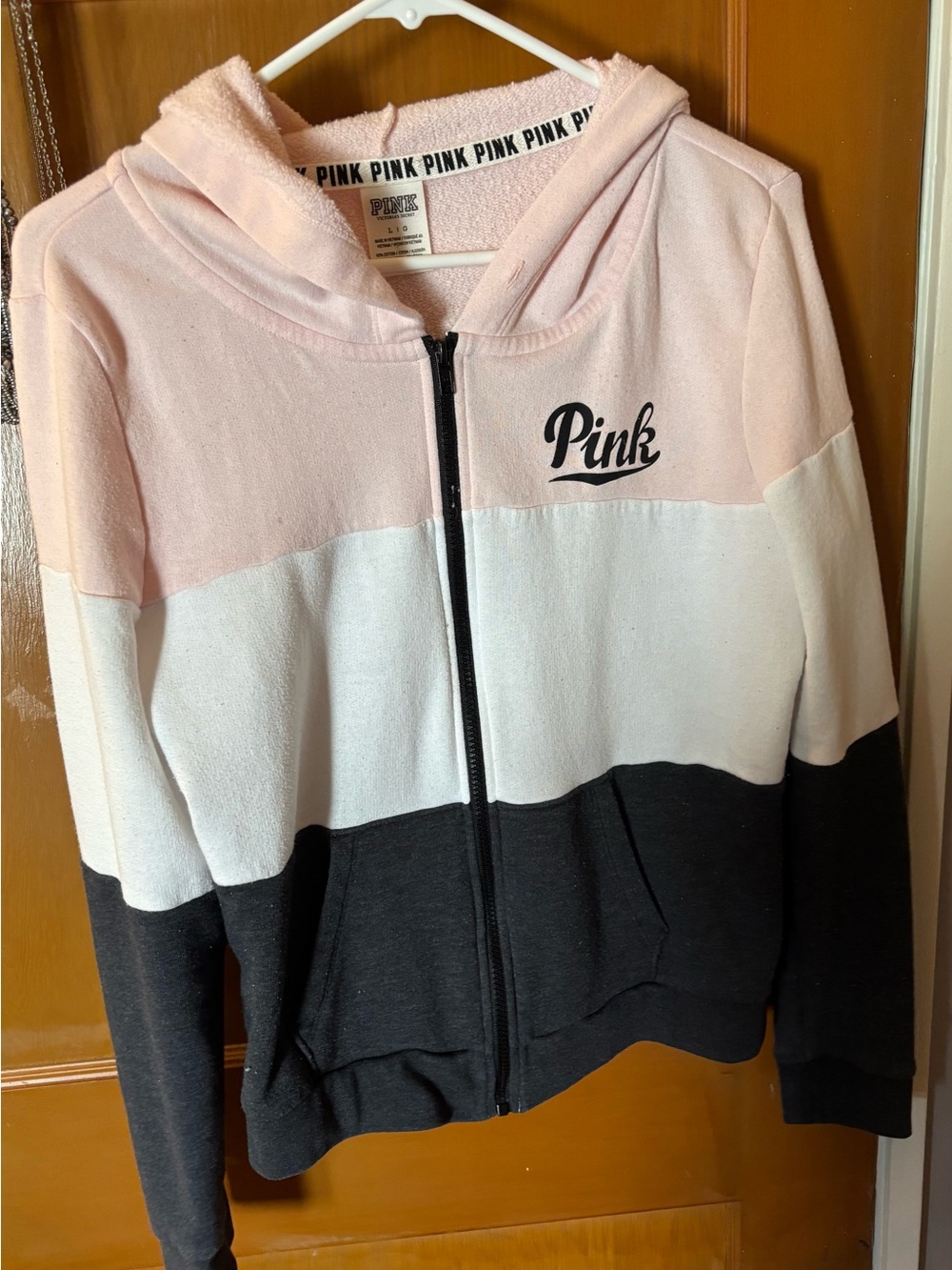 Victoria's Secret PINK Pink, White & Black Colorblock Zip Hoodie